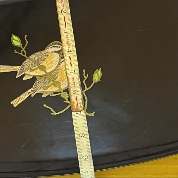 Vintage Black Tray Featuring Inlay Chickadee Birds | by Couroc Monterey - Picture 6 of 8